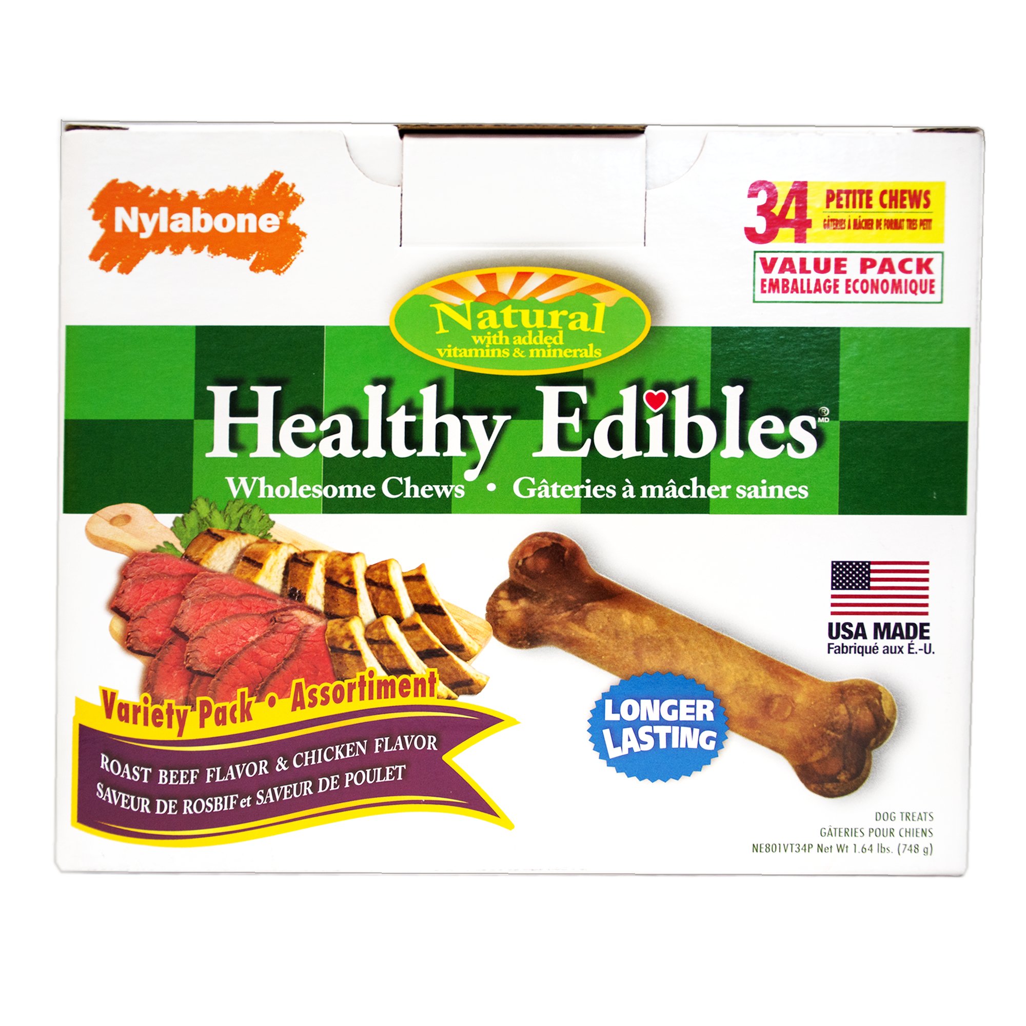 Nylabone Healthy Edibles 2 Flavor Variety Pack Dog Bone Chews 