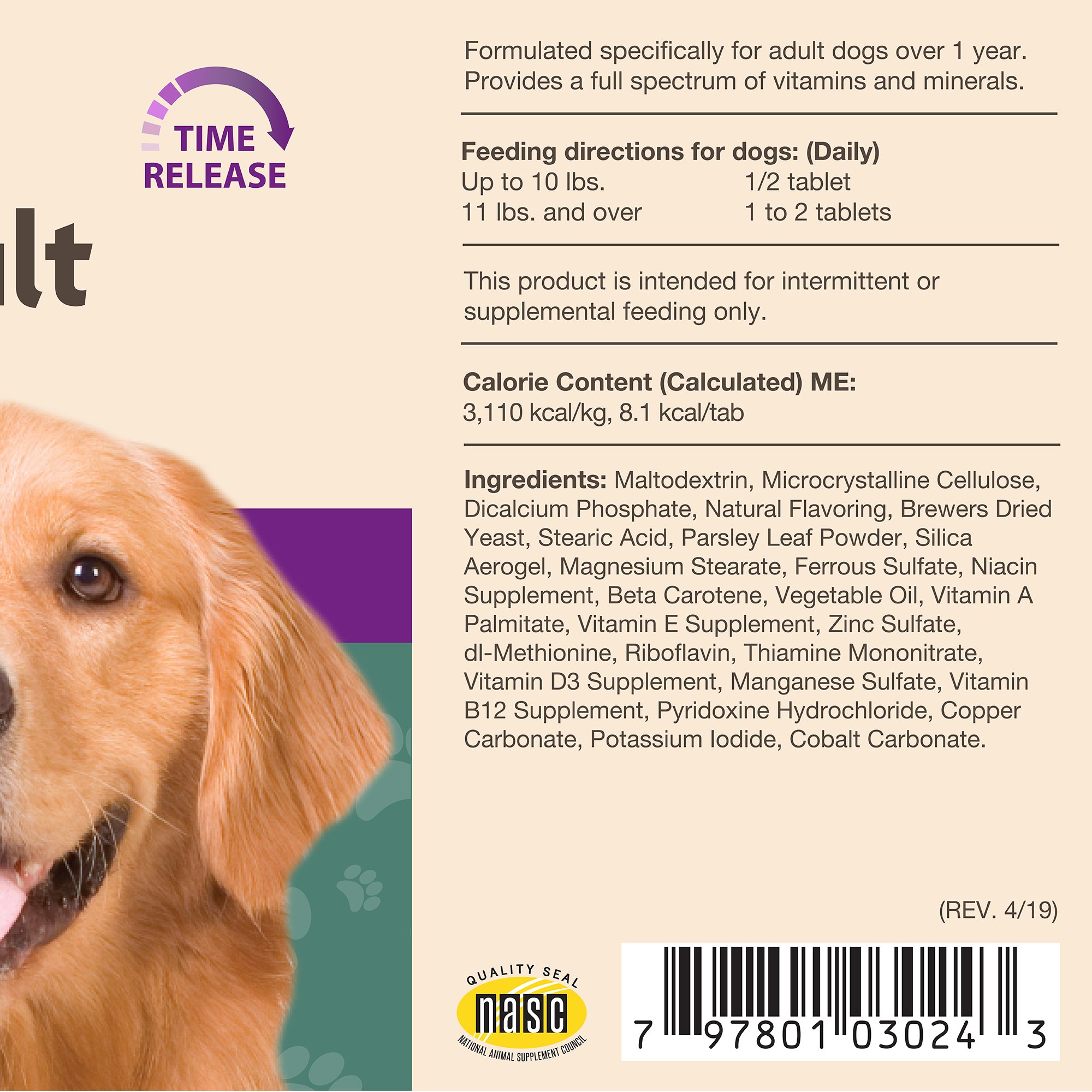 Naturvet Vitapet Daily Vitamins For Adult Dogs Count Of 60