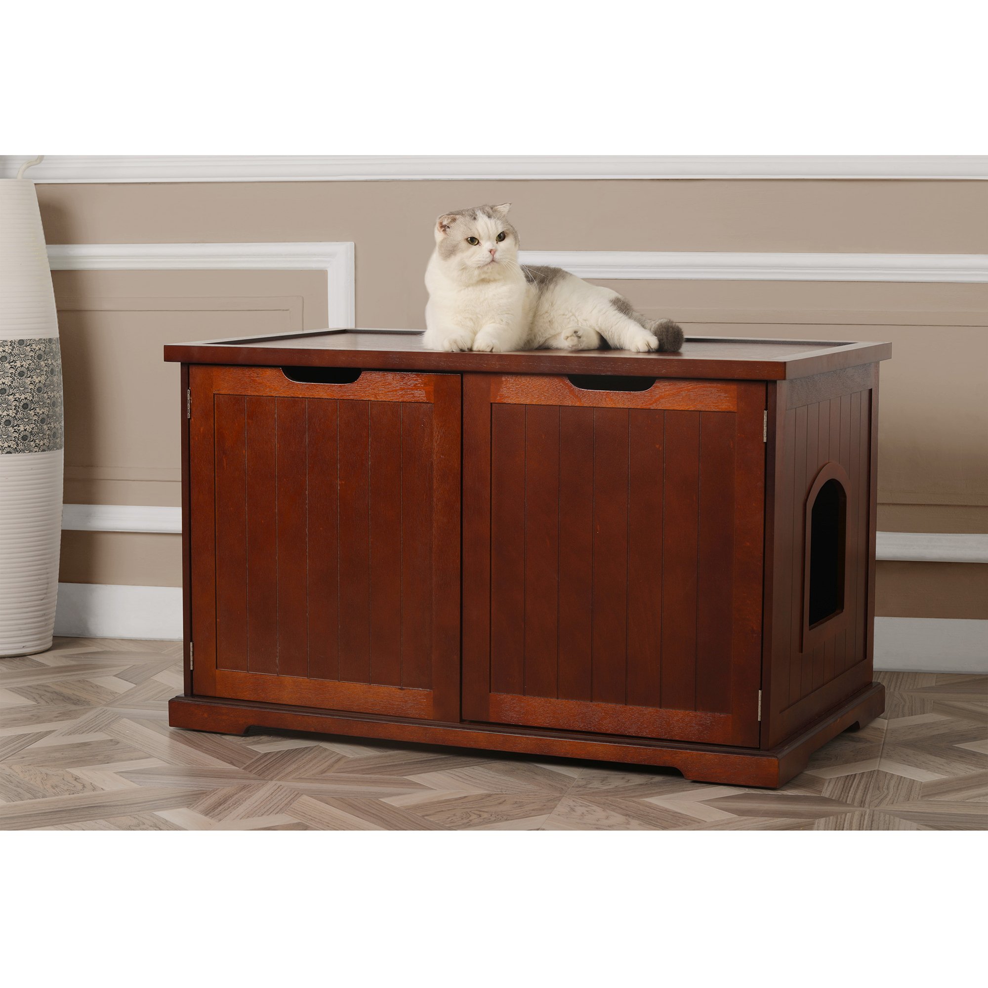 Zoovilla Large Walnut Cat Washroom Bench Litter Box Cover 37 4