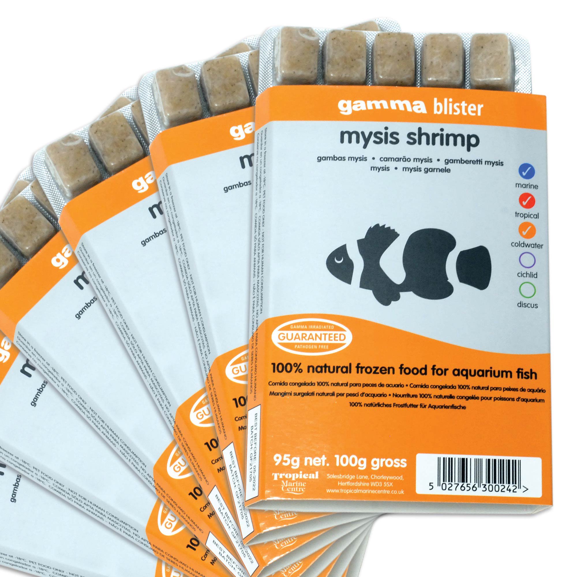 Gamma Frozen Food Mysis Shrimp Blister Pack Fish Food 570 Gm 6pk