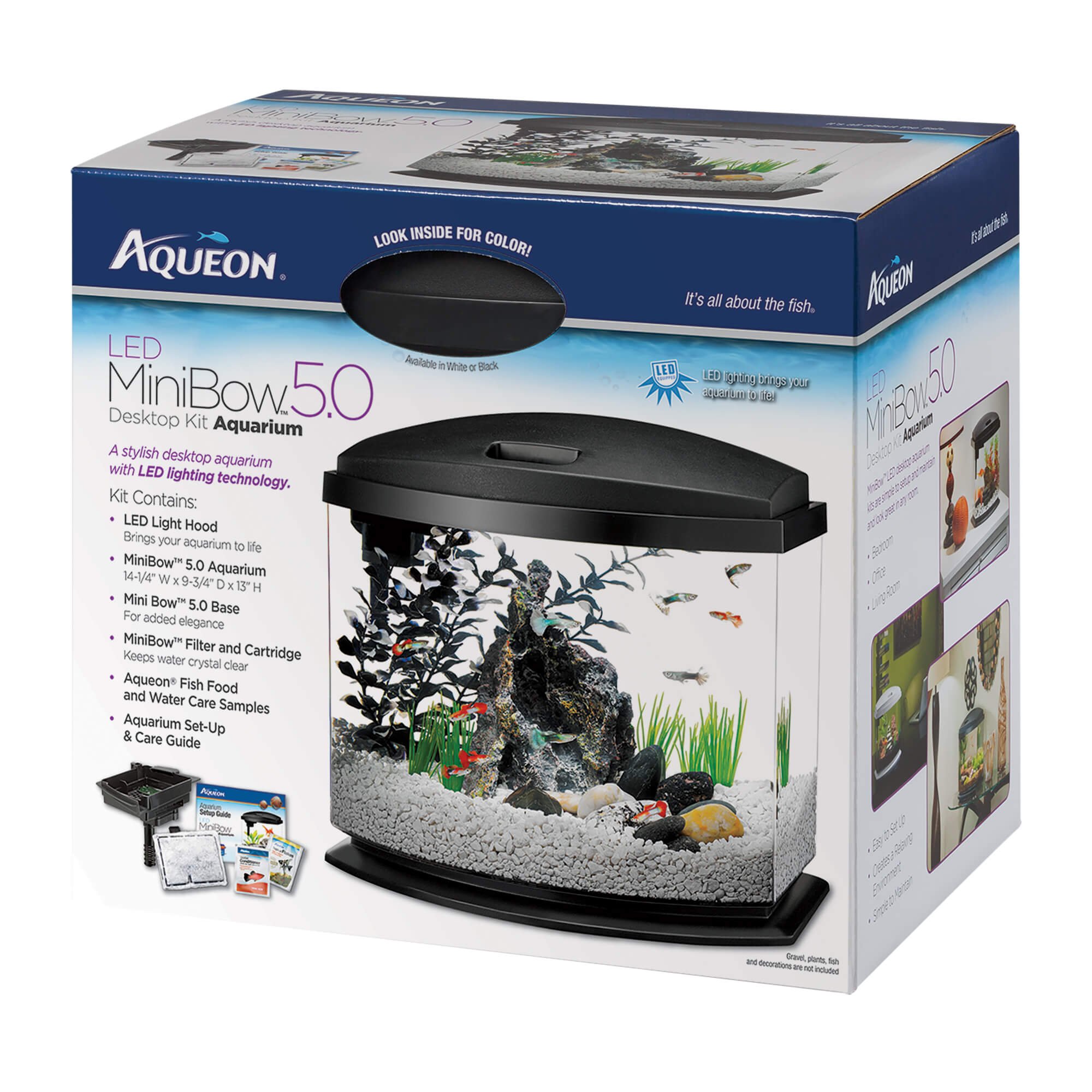 Aqueon 5 Gallon Minibow Led Desktop Fish Aquarium Kit Black Petco