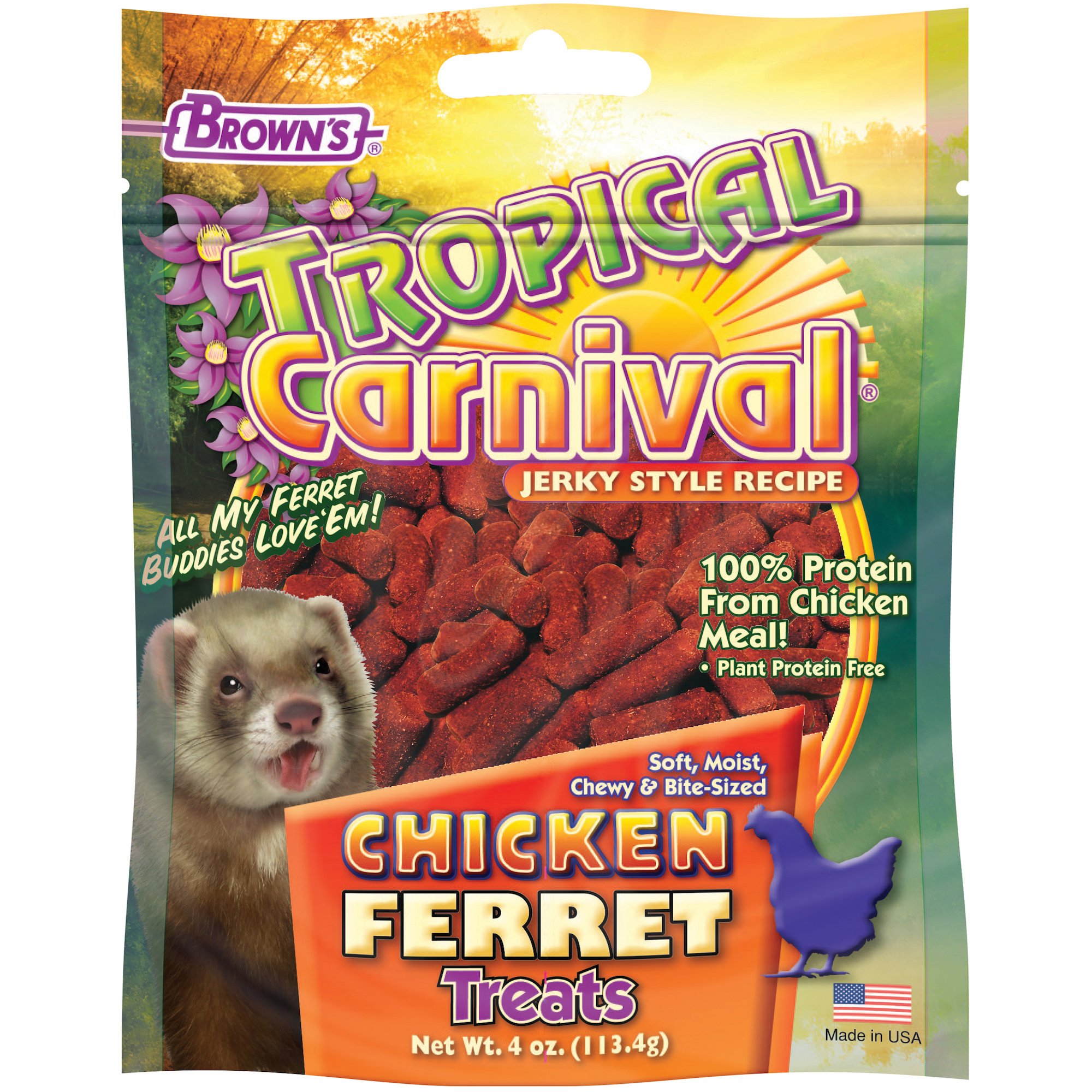 UPC 042934447377 product image for Brown's Tropical Carnival Jerky Chicken Ferret Treats, 4 oz. () | upcitemdb.com