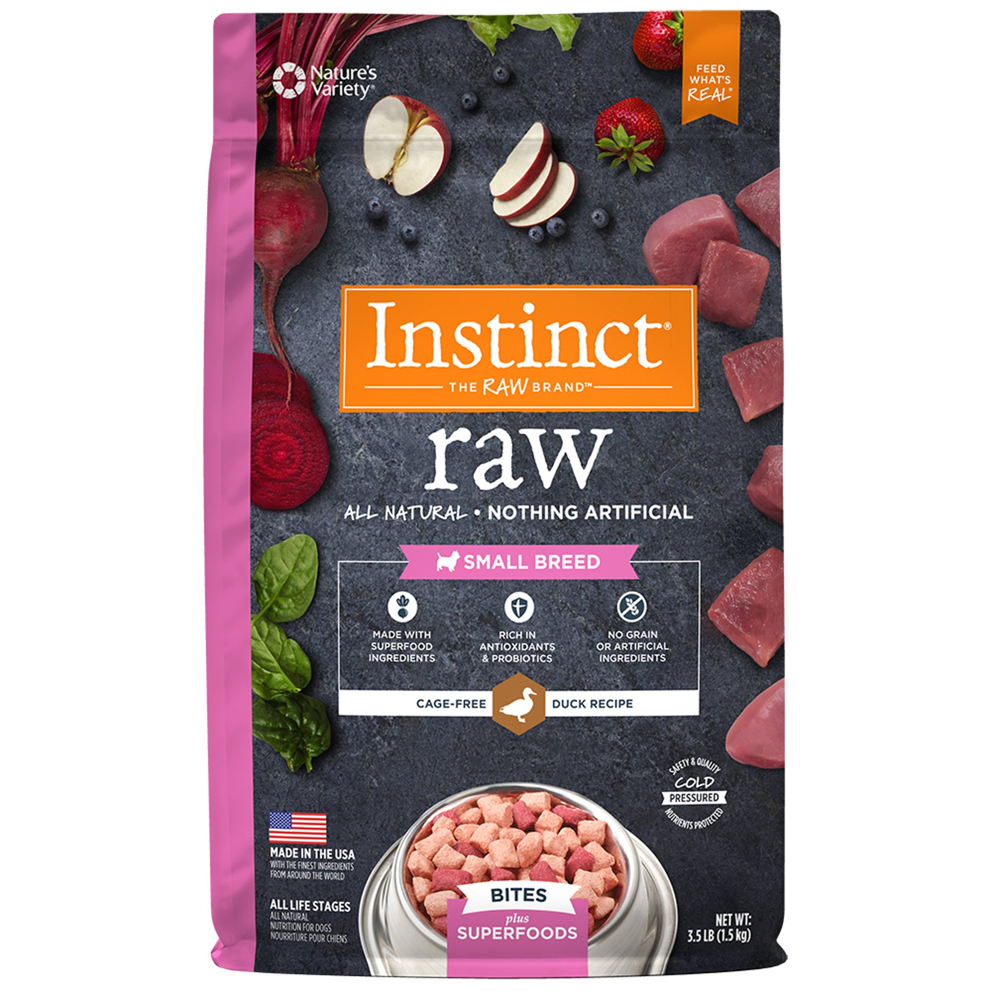 Instinct Raw Small Breed Frozen Bites Plus Superfoods Grain Free Duck