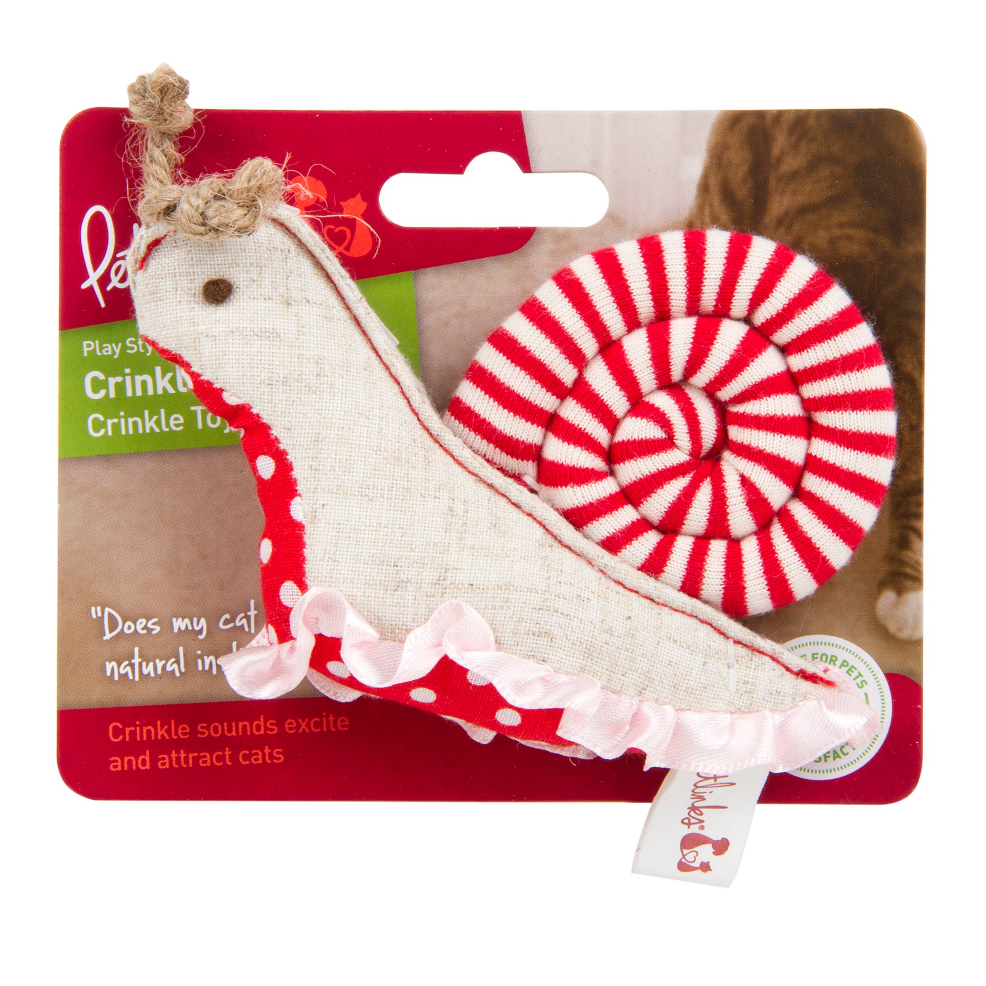 Petlinks Crinkle Cruiser Snail Catnip Cat Toy - White/Red, One Size