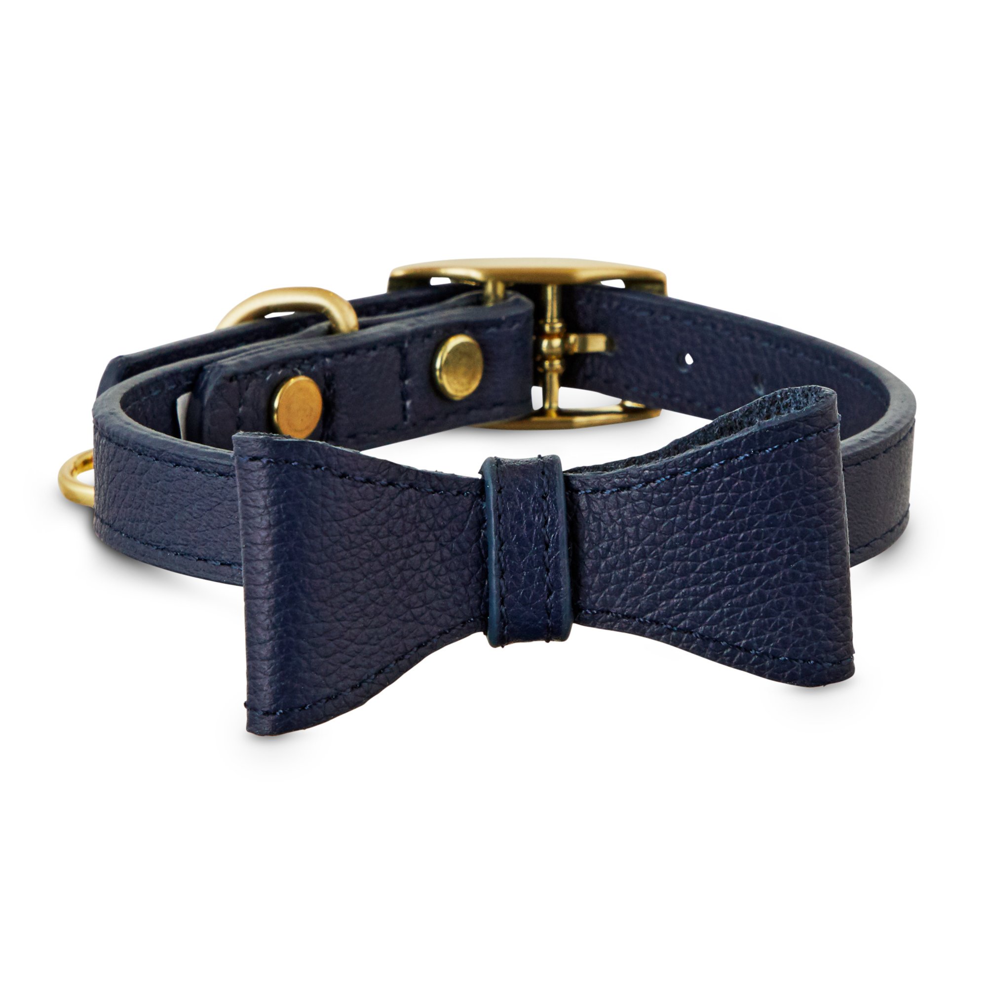 Navy Leather Bow Tie Dog Collar 