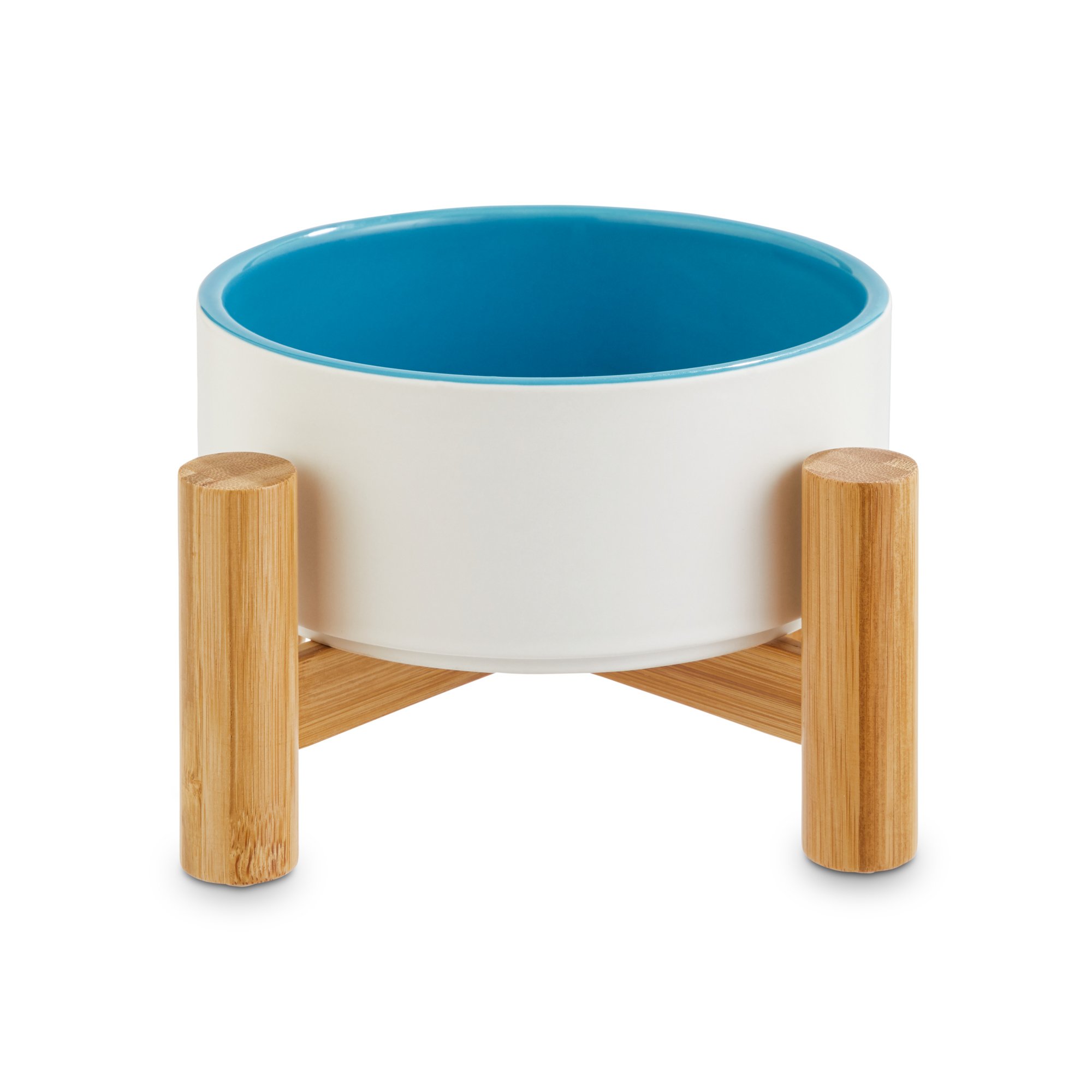 Reddy White Ceramic Bamboo Elevated Pet Bowl 3 5 Cups Petco