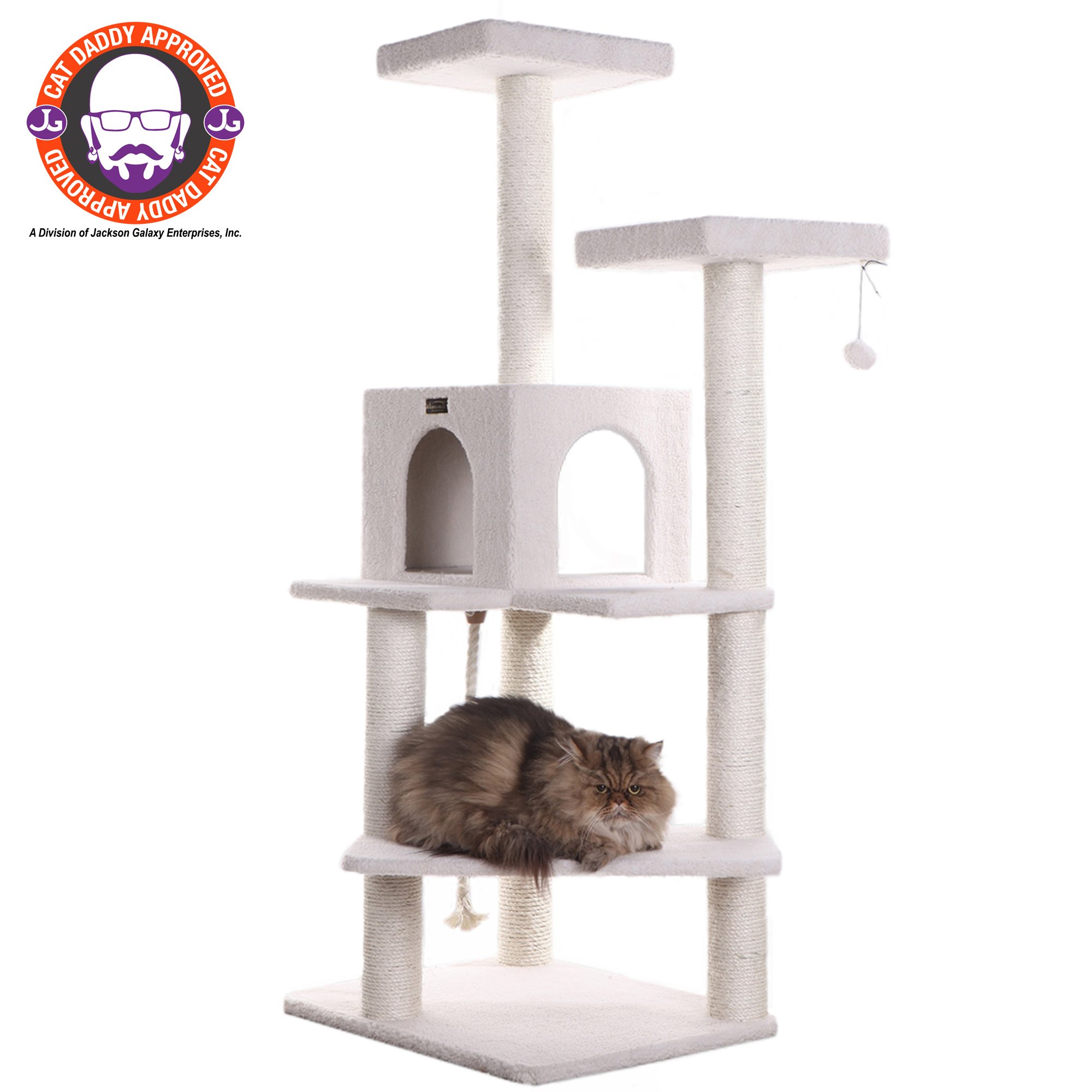 Armarkat B5701 Faux Fleece Pressed Wood 3.5" Diameter Post Cat Tree 28" L x 25" W x 57" H - Ivory - U.S. 48 States - Free