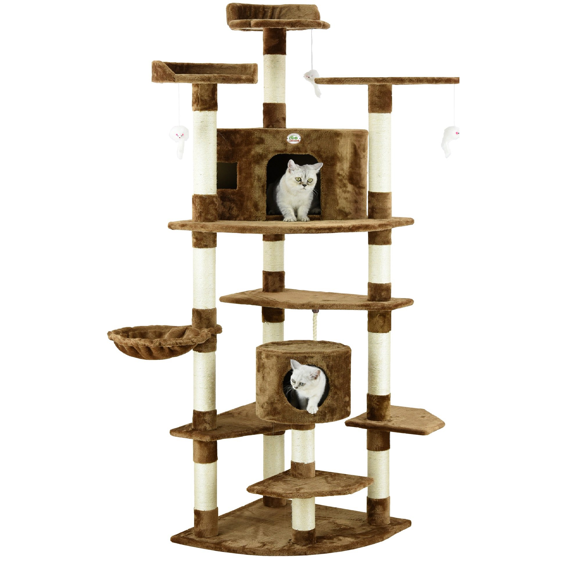 Go Pet Club Brown 80" Cat Tree with Dangling Toys and Side Basket Petco