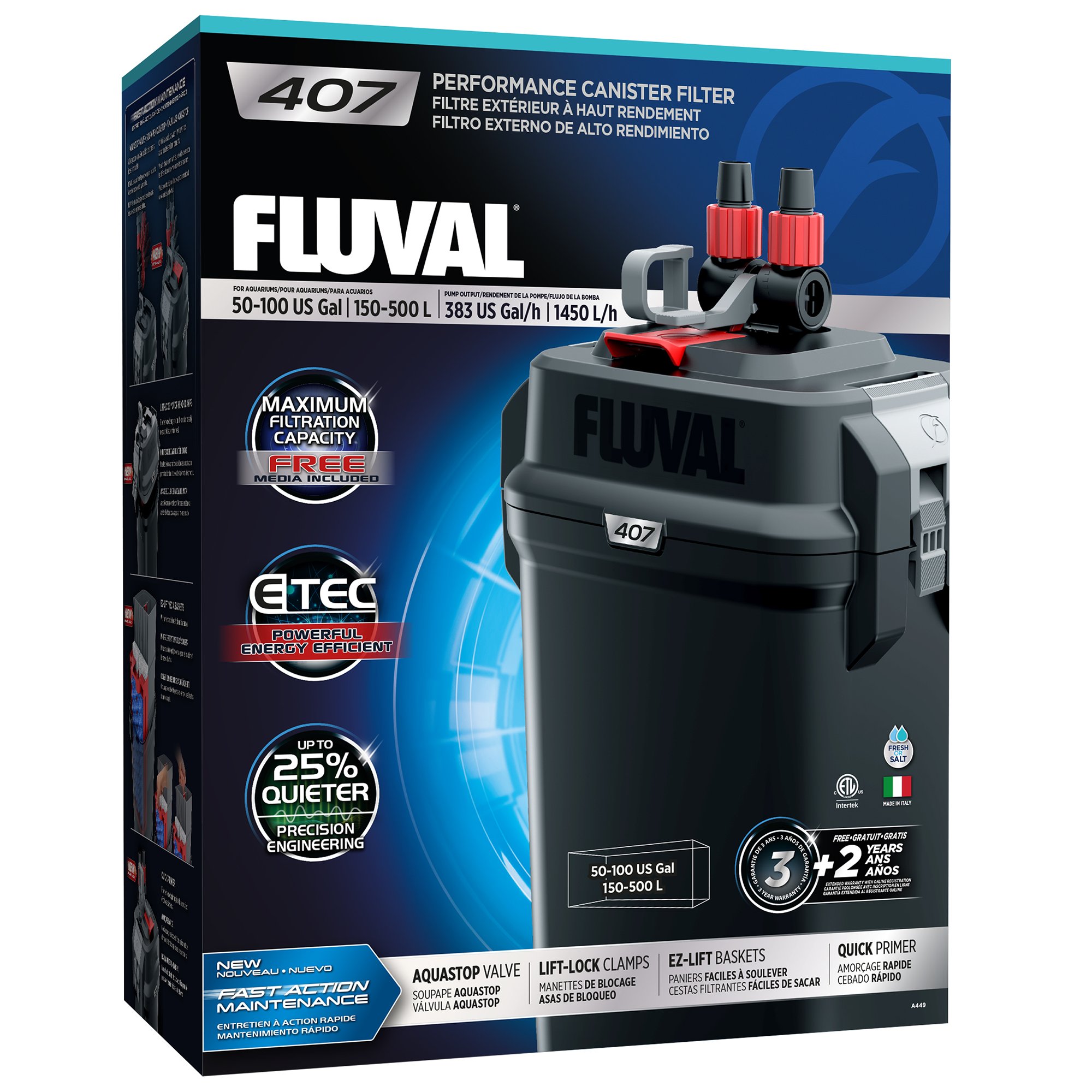 Fluval 407 Aquarium Fish Tank External Filter 1450l/h For Tanks Up To 500l