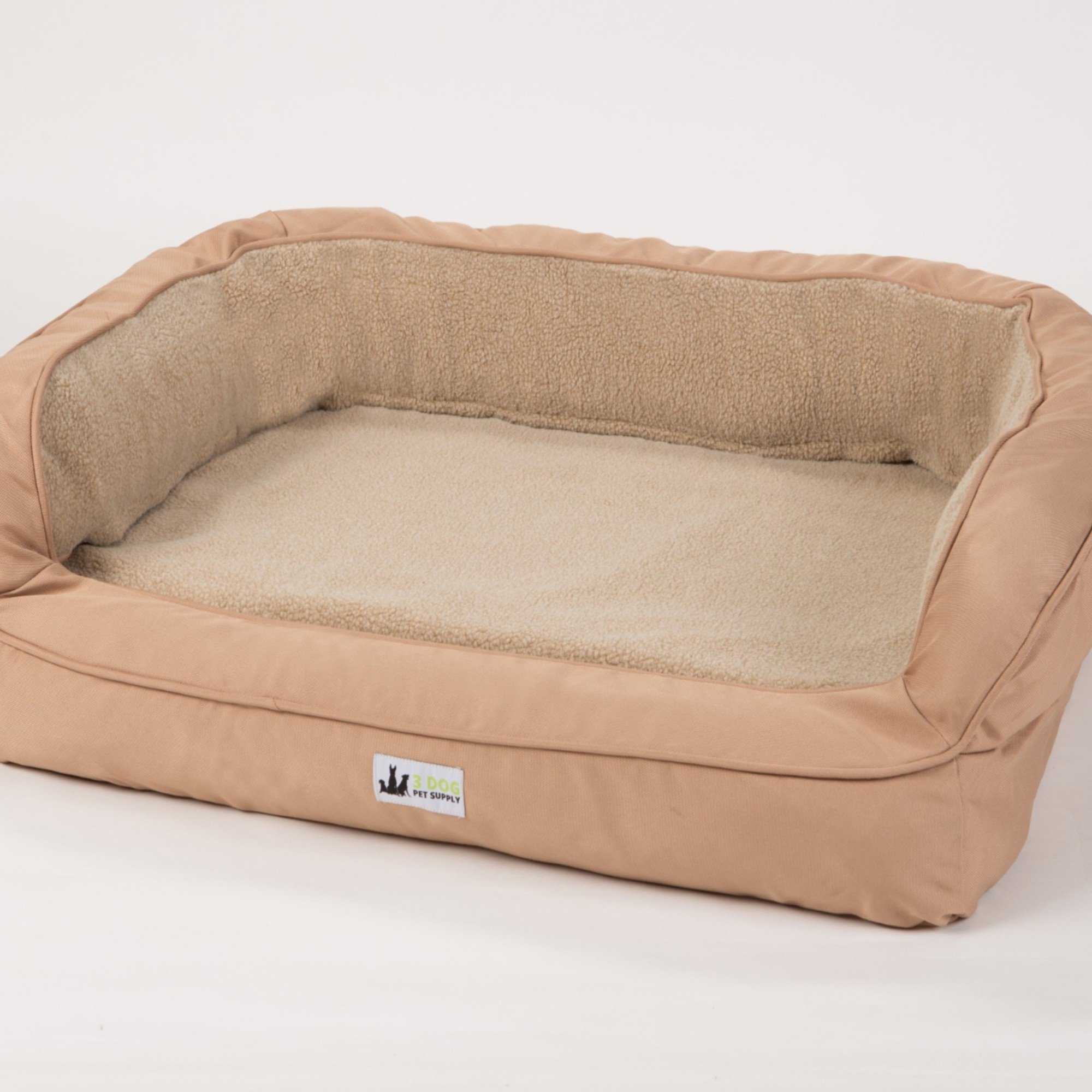 3 Dog EZ Wash Fleece Bolster Tan Dog Bed, 38" L X 26" W X 10" H, Medium